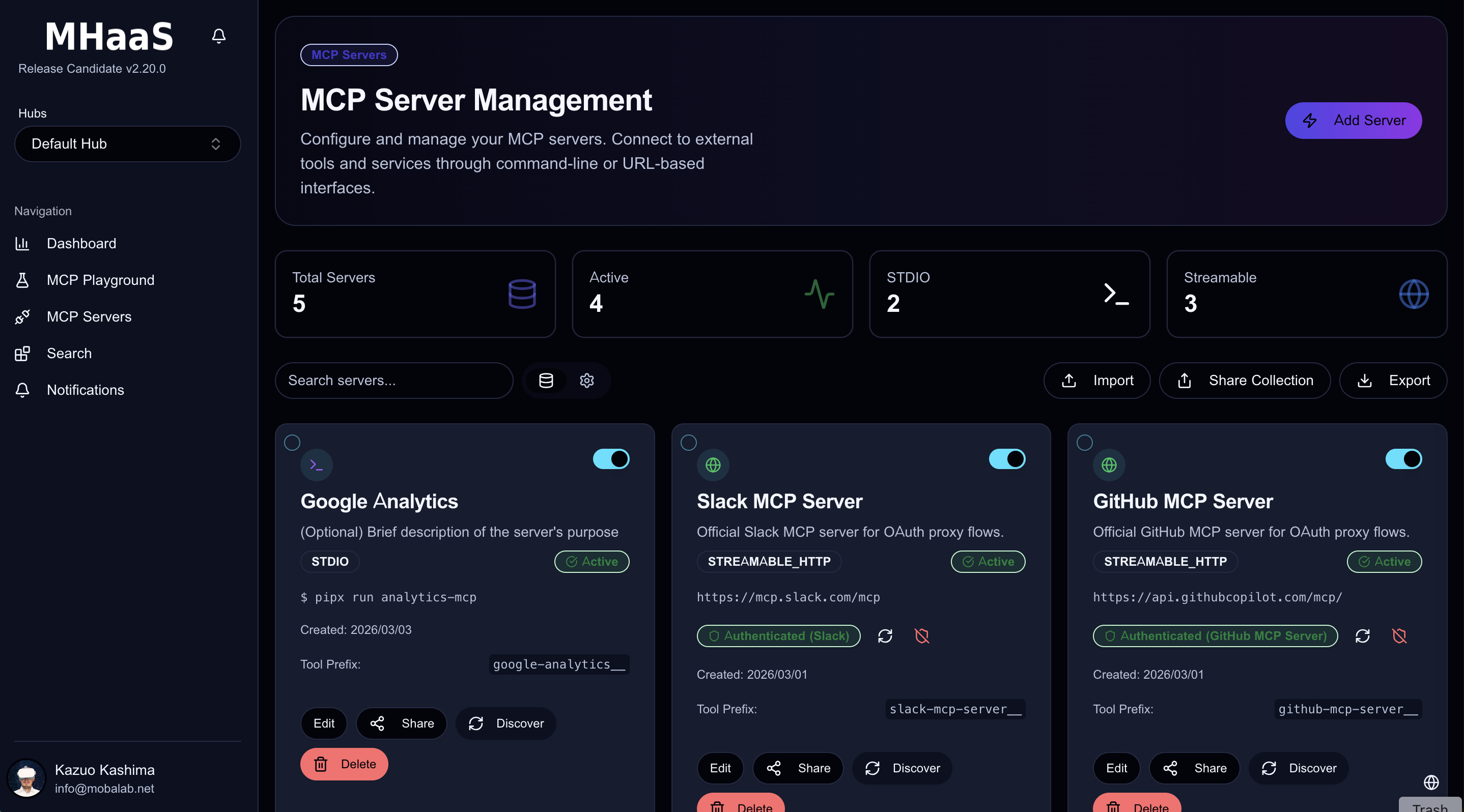 Bloque MCP Server Management screen